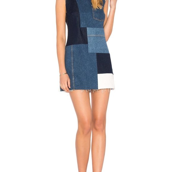 NWT GRLFRND Heidi Denim Patchwork Dress Sz Small - Picture 1 of 8